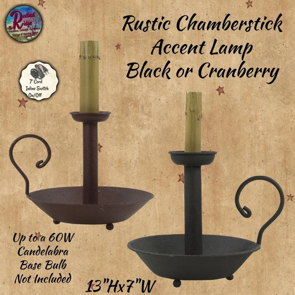 Rustic Chamberstick Accent Lamp (Electric) Black or Cranberry