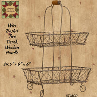 Wire Basket - Two Tiered, Wooden Handle