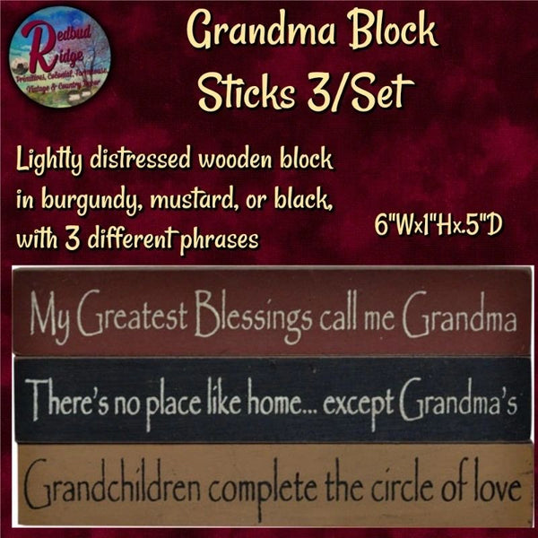 Grandma Block Sticks Signs 6"  3 Set