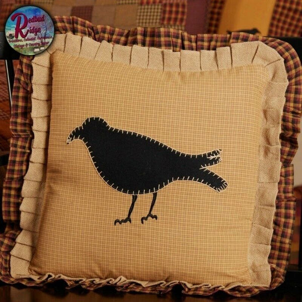 Heritage Farms Primitive Crow Pillow 18x18 Raven, Burgundy, Mustard Pillow 18x18