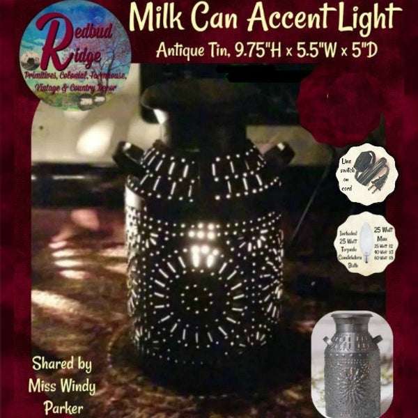 Punch Tin MILK CAN Accent Lamp Including 25 Watt Bulb