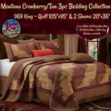 MONTANA RED LOG CABIN King or Queen 3 pc Bedding Collection