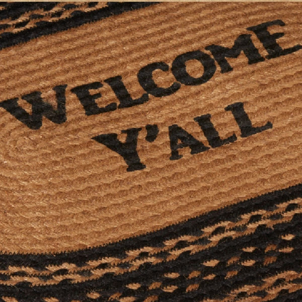 Welcome Y'all Black & Tan Star Oval Jute Rug 20"x30"