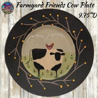 Farmyard Friends Folk Art Sheep Pig or Cow Wooden Plate Country Primitive 9.75 Inch