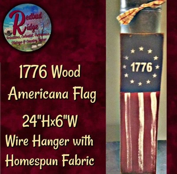 Wood 1776 Hand Painted Americana Hanging Flag 24"H