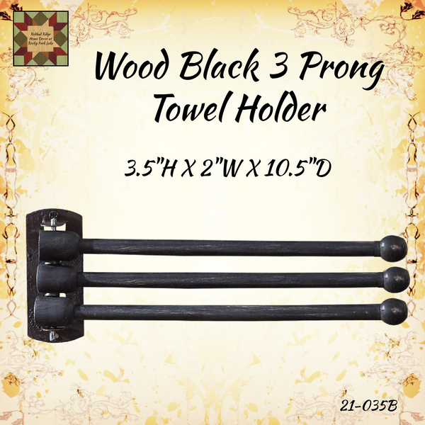 Black Wood Display Towel Holder ~ 3 Arms