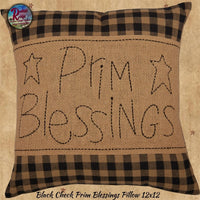 Prim Blessings Burlap Black Check 12" Square