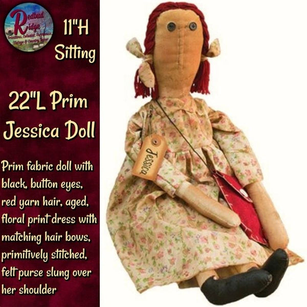 Prim Folk Art Jessica Doll with Prim Bag