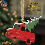 Christmas Red Truck Metal Hanging Ornament Set of 2