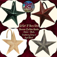 Barn Star Aged Black Shower Curtain Hooks 12/Set Black, Cranberry or Ivory