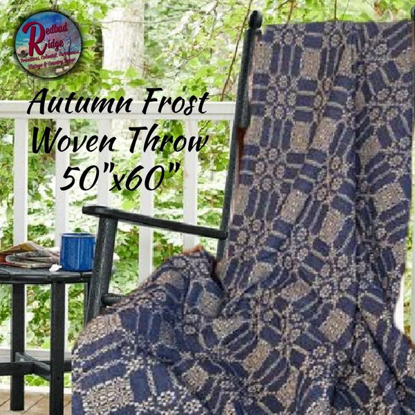 Autumn Frost Navy/Khaki Woven Throw Afghan Blanket