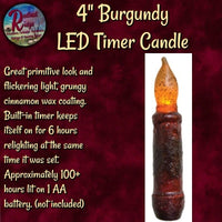 Candles Taper 4" Grungy Timer Burnt Mustard, Burnt Ivory or Burgundy