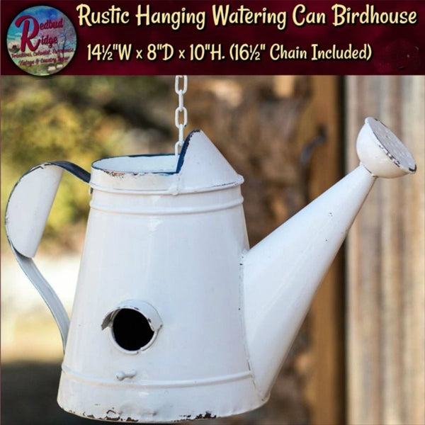 Watering Can Rustic White Birdhouse