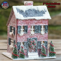 Christmas Light Up Snowy 8" Red Saltbox House Folk Art
