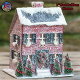 Snowy Light Up  8" Red Saltbox House Folk Art