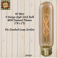 40 Watt Vintage Style Stick Bulb Standard Socket 5"H x 1"D