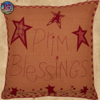 Prim Blessings 12" or 18" Square Star & Berries Pillow Burgundy & Tan