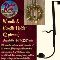 NEW Black Over the Door 2pc Metal Wreath & Candle Holder Adjustable