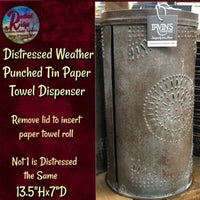 NEW Irvin's Tinware Vintage Distressed Weathered Punch Tin Paper Towel Holder