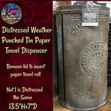 NEW Irvin's Tinware Vintage Distressed Weathered Punch Tin Paper Towel Holder