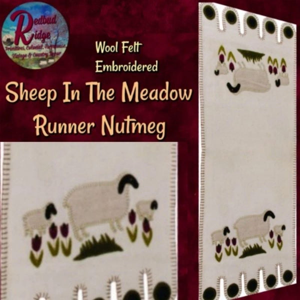 SHEEP IN THE MEADOW Penny Folk Art Embroidered Table Runner