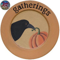 Primitive Country Folk Art GATHERINGS CROW WOODEN PLATE