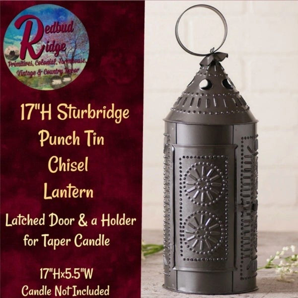 Primitive Colonial Paul Revere Sturbridge Black Punch Tin 17" Lantern