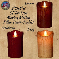 Ol' Realistic 3"x5" Moving Motion Flame Pillar Timer Candle Assorted Colors Available