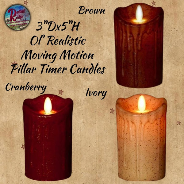 Ol' Realistic 3"x5" Moving Motion Flame Pillar Timer Candle Assorted Colors Available