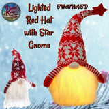 Christmas Holiday LIGHTED GNOME Red or Gray Stocking Cap with Star 10"H Choice