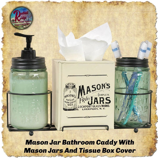 Modern Mason Jar Bathroom Caddy Mason Jars And Tissue Box Cover  SALE