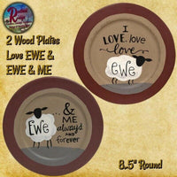 Set of 2 Black Face Sheep Wood Plates LOVE EWE & EWE/ME