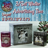 Christmas Primitive Winter Tins 3/Set with Lids