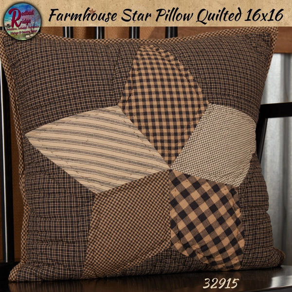 Farmhouse Star Pillow Quilted 16x16 32915 ~ Farmhouse Star Collection