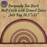 Burgundy Tan Stencil Stars Jute Half Rug 16.5" x 33"
