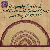 Burgundy Tan Stencil Stars Jute Half Rug 16.5" x 33"