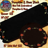 Fall Black Pumpkins And Vines Black Table Runner or Candle Mat