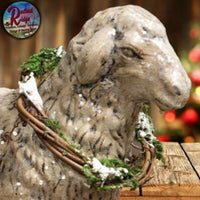 Olde Vintage Folk Art Glitter Sheep With Wreath Ragon House