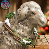 Olde Vintage Folk Art Glitter Sheep With Wreath Ragon House