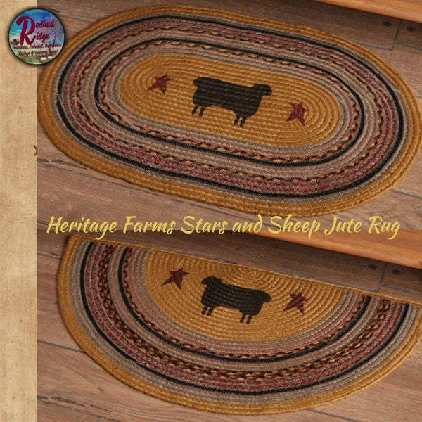 Heritage Farms Sheep Jute Rug Half or Oval w/ Durable & Non-slip Pad