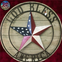 Primitive Distressed Folk Art Round Wrought Iron Americana Barn Star 24"D