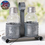 Punch Tin Salt & Pepper Caddy w/Mason Jar Shakers