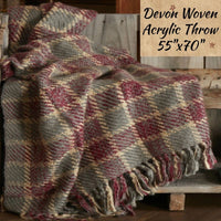 Devon Gray & Burgundy Plaid with Sand Accents Woven Throw Blanket 55"x70"