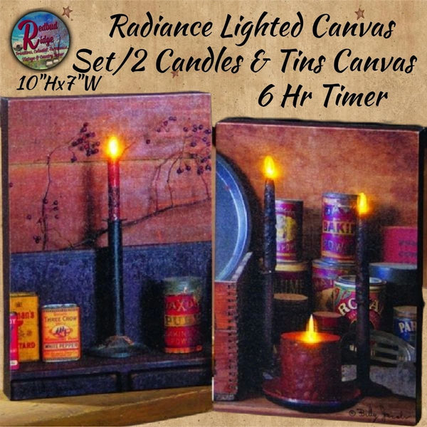 Billy Jacobs Primitive Colonial Country 2 CANDLES/TINS CANVAS 12"x20"