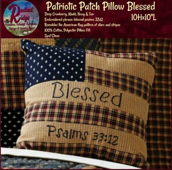 Patriotic Patch Blessed Pillow 7708 ~ Psalms 33:12 / 10" Square