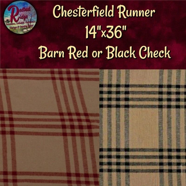 Chesterfield Cotton, 14"x36" Black or Barn Red  Runners