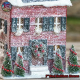 Christmas Light Up Snowy 8" Red Saltbox House Folk Art