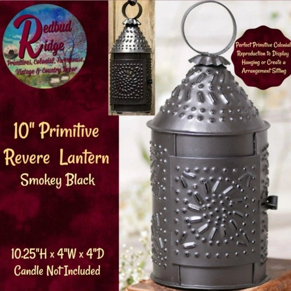 Primitive Colonial Paul Revere Black Punch Tin 10" Lantern
