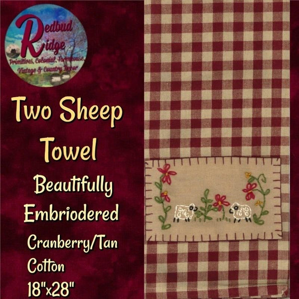 Two Sheep Cranberry Check Hand Towel