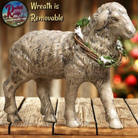 Olde Vintage Folk Art Glitter Sheep With Wreath Ragon House